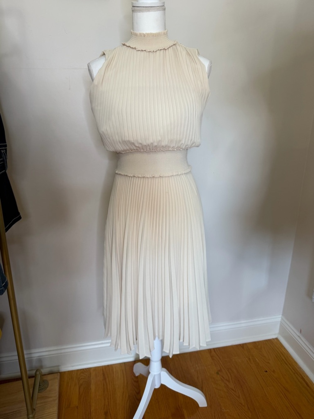 Nanette Lepore Cream Pleated Midi Dress